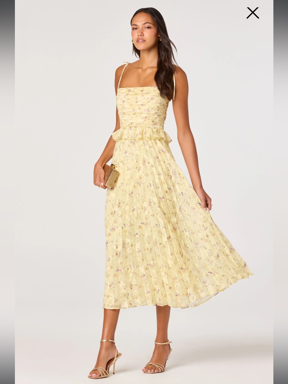 astr the label emerys yellow floral tie-shoulder midi dress size small NEW - Picture 1 of 12
